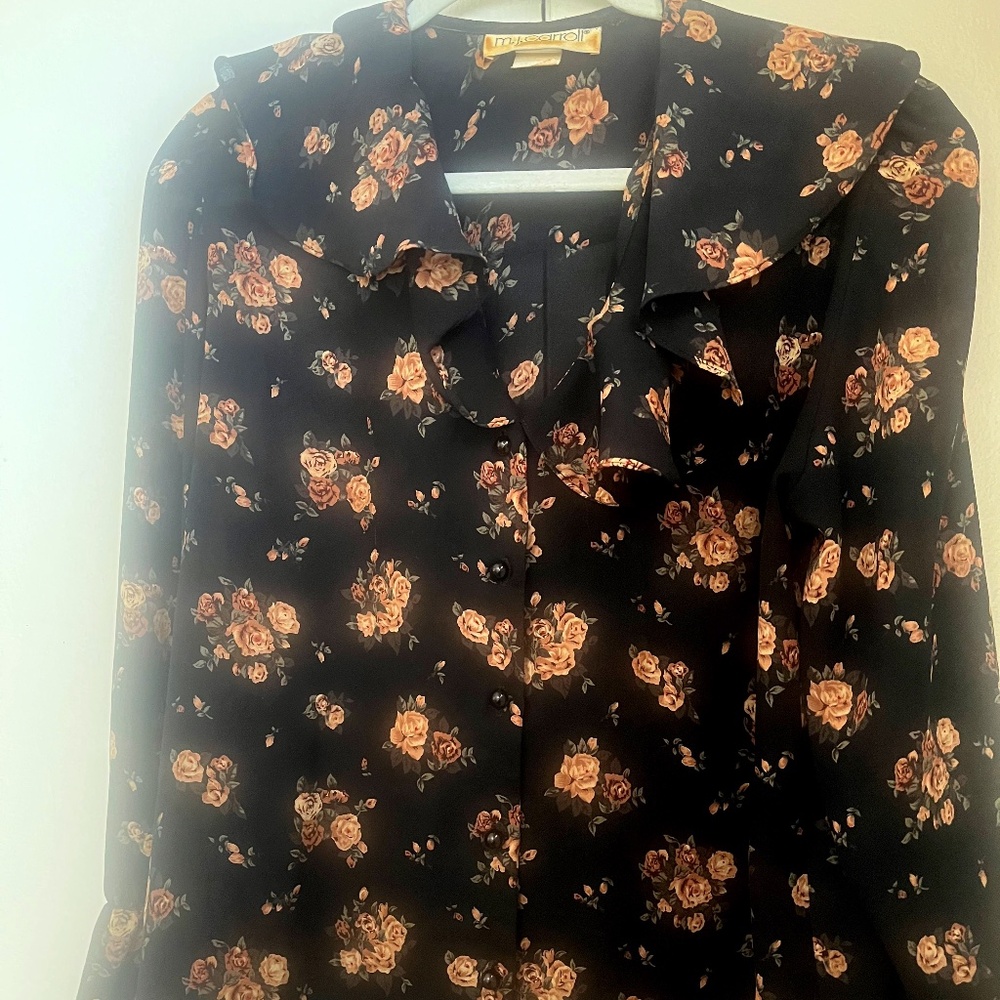 Vintage M.J. Carroll Black with Pink Rose print